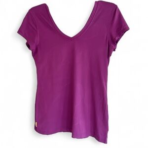 LOLË Purple Short Sleeve V-Neck Top UPF 50+ Workout Yoga Studio Tee Active | M
